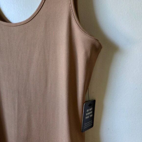 NEW WITH TAGS EXPRESS NUDE RIBBED SCCOP NECK BODYCON MIDI DRESS SZ L - Picture 6 of 14